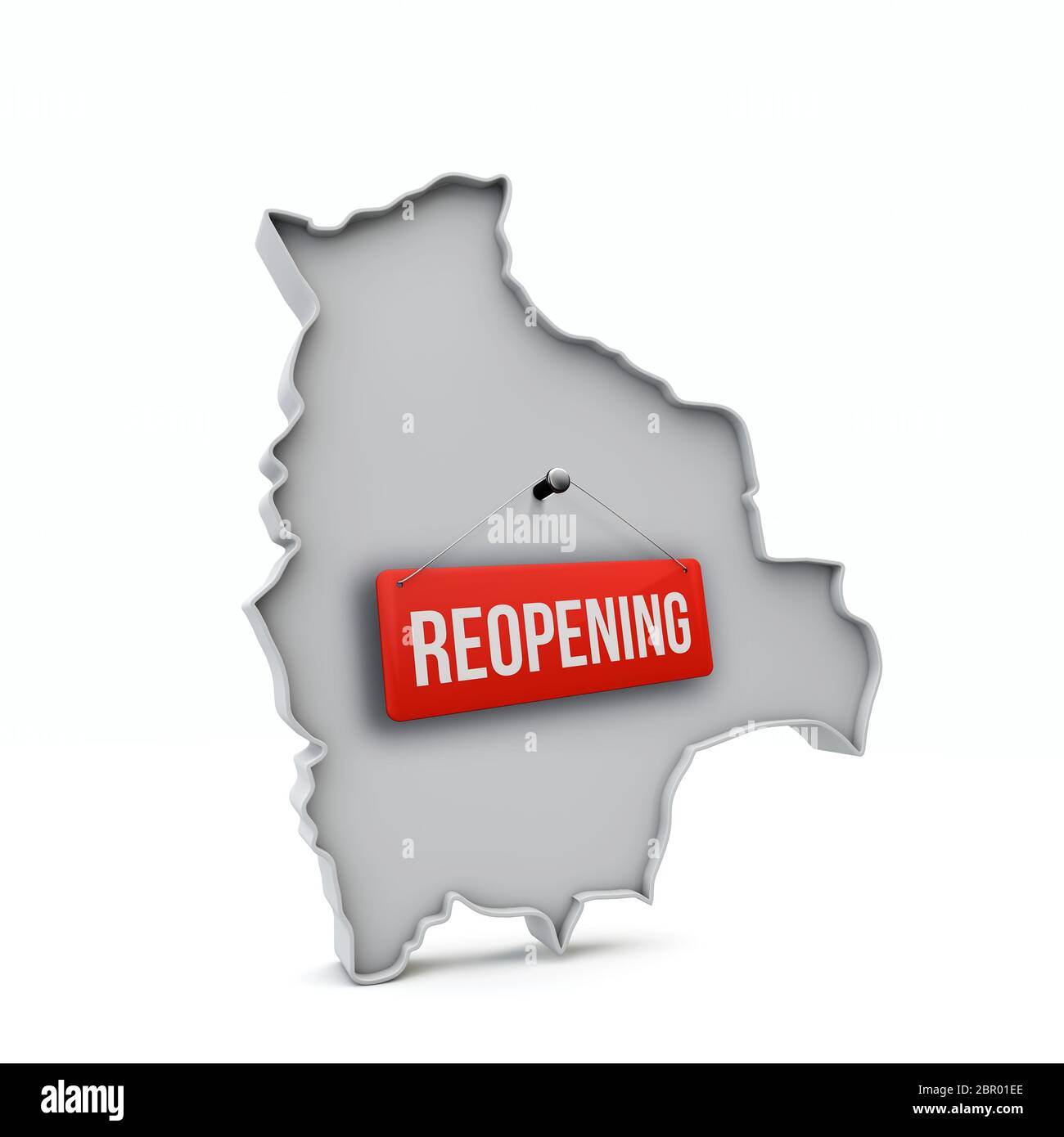 Bolivia map with red reopening sign after quarantine. 3D Rendering Stock Photo