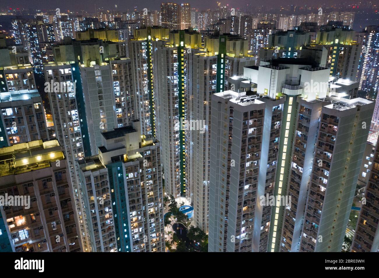 Aerial view of Hong Kong city at night Stock Photo - Alamy