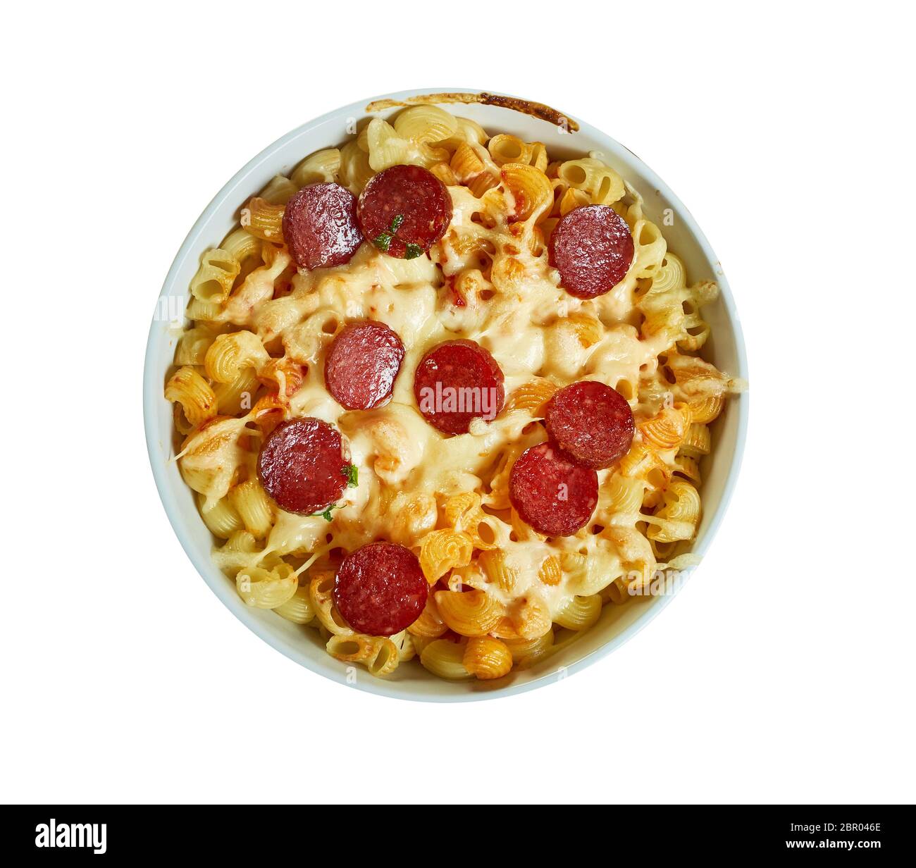 Sausage chorizo ragu spinach pasta bake, combines creamy cheese sauce