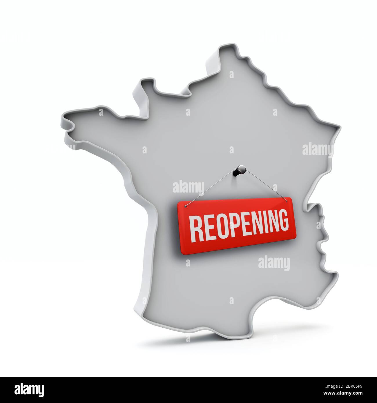 France map with red reopening sign after quarantine. 3D Rendering Stock Photo