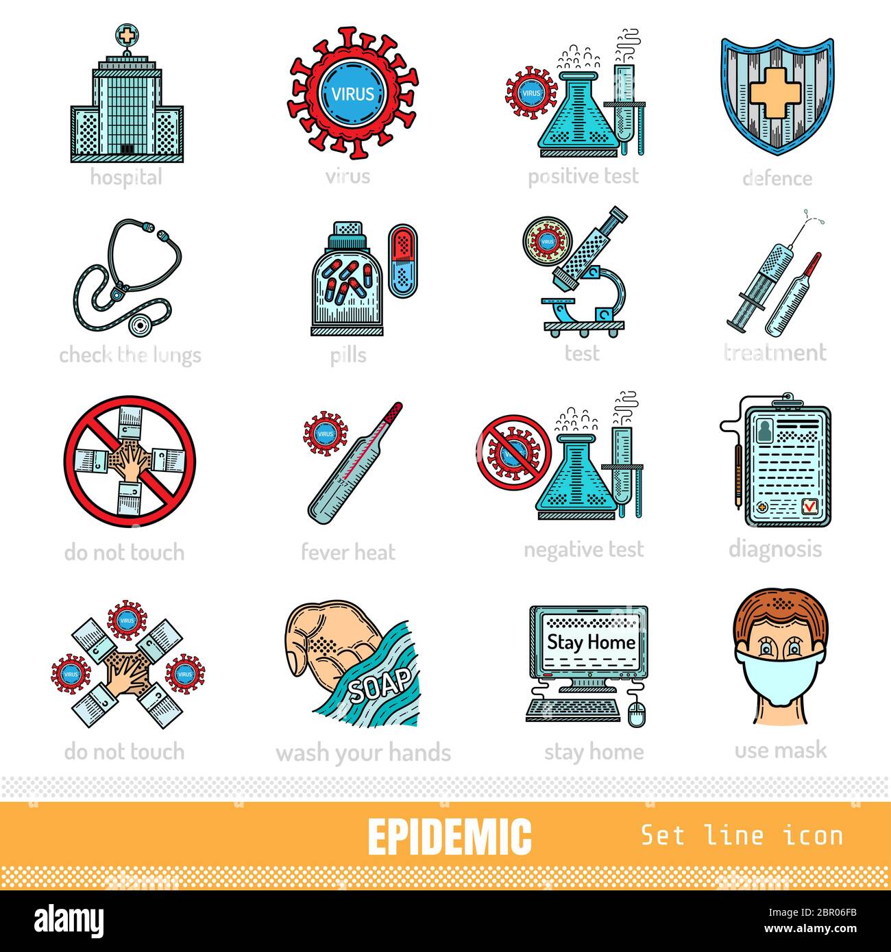 Big set et of color outline Icons Coronavirus Stock Vector Image & Art ...