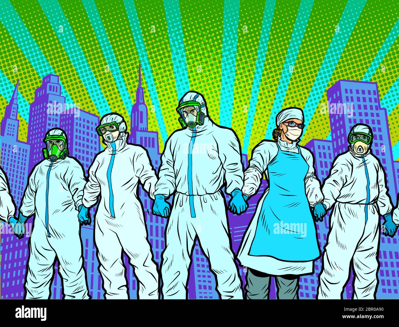 The epidemic concept. Doctors protect the city Stock Vector