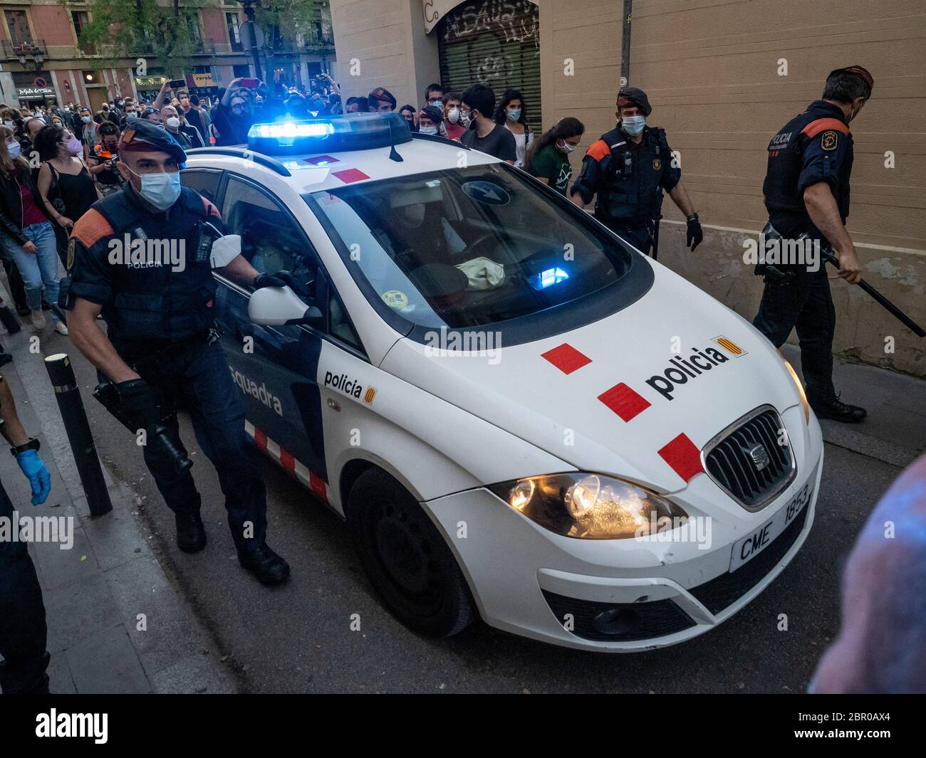 First protest in Barcelona with moments of tension with the police. There was a detainee and many identified by the police (Mossos d'Esquadra) "The he Stock Photo