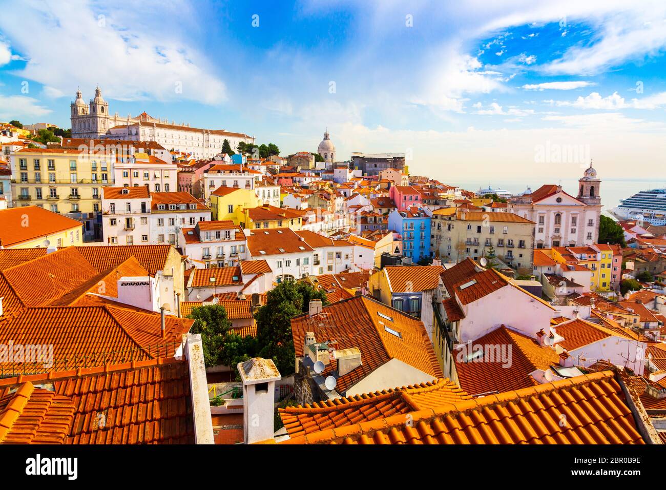 Alfama old town district viewed from Miradouro das Portas do Sol observation point in Lisbon, Portugal Stock Photo