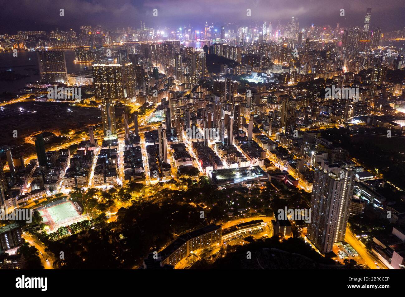 Aerial view of Hong Kong at night Stock Photo - Alamy