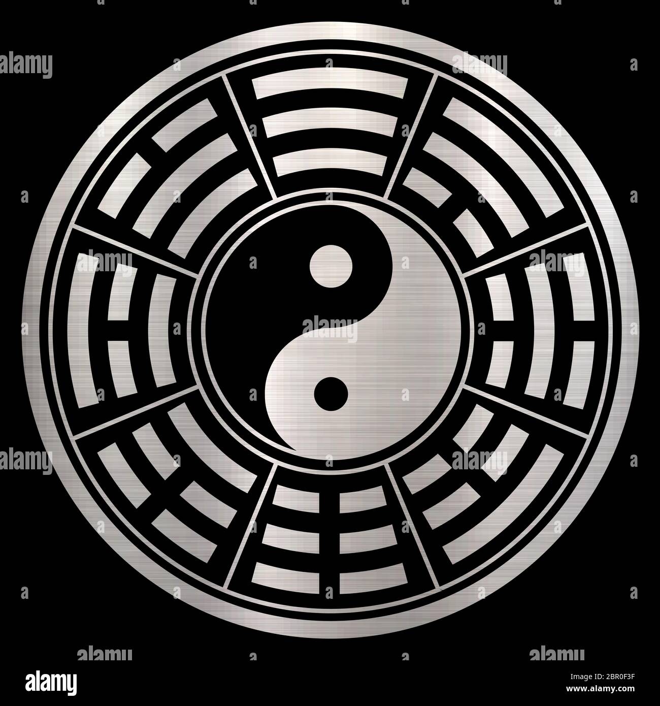 Yin Yang Chinese Illustration Feng Shui Balance Zen Silhouette Taoism Silver Metallic Black Stock Photo Alamy