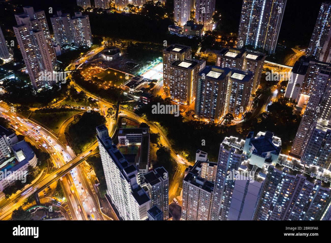Aerial view of Hong Kong building at night Stock Photo - Alamy