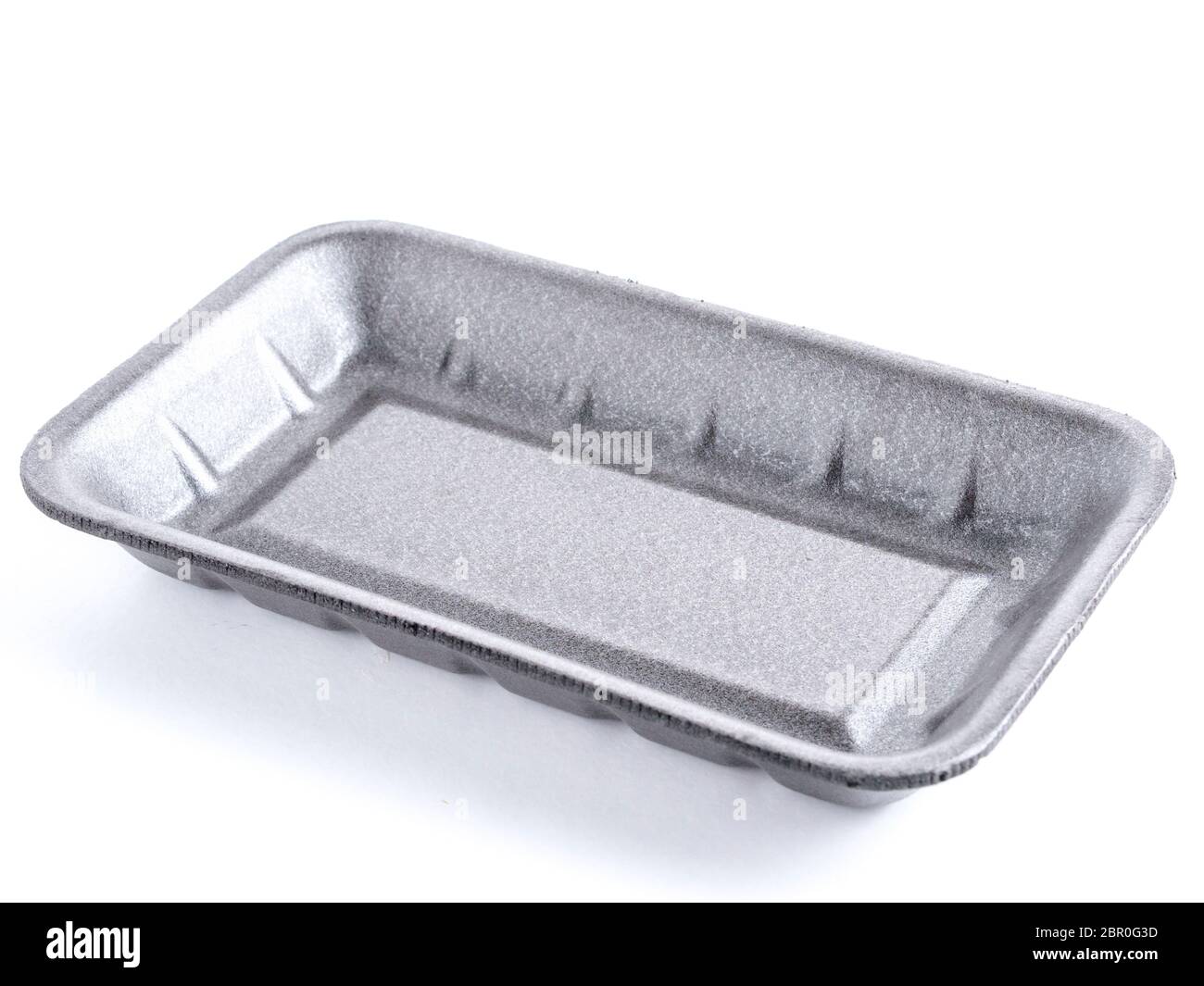 Black empty food tray. Black disposable styrofoam isolated on white background Stock Photo