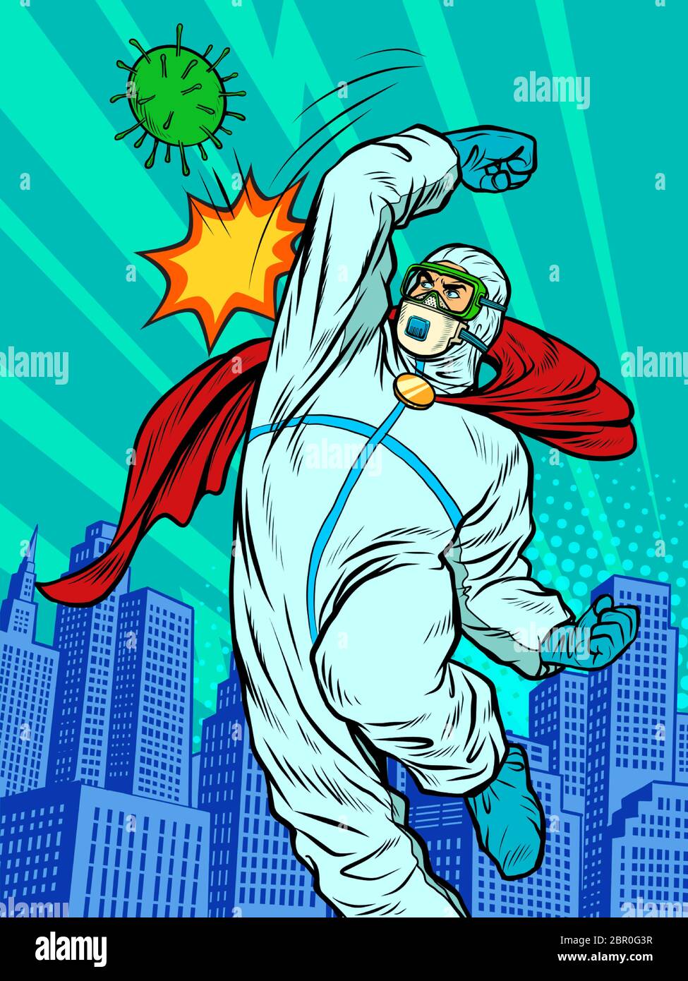 The doctor defeats the coronavirus. Mortal combat. Hit Stock Vector