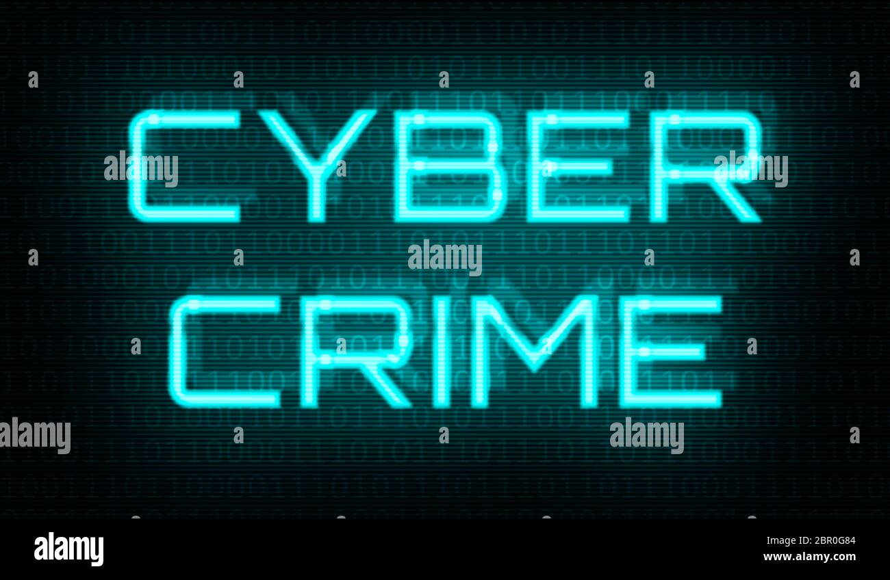 Binary code with the words Cyber crime in the center Stock Photo