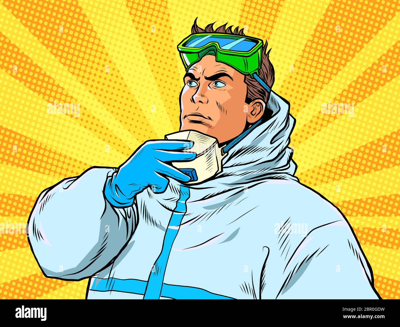 The doctor removes the protective mask. Covid19 coronavirus epidemic Stock Vector