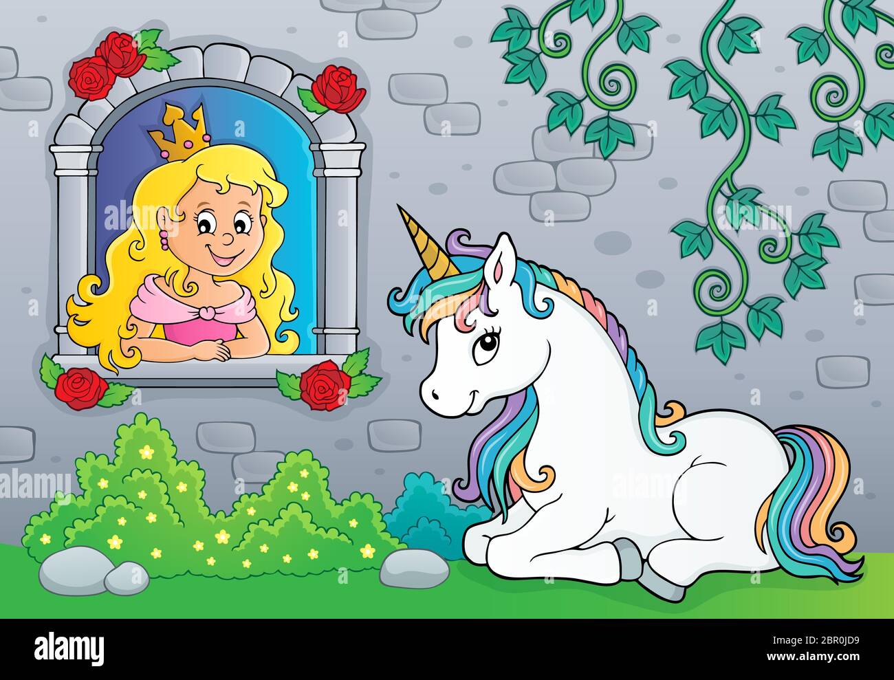 Window Design Princess Princess in window and unicorn theme 1 - picture illustration Stock ...