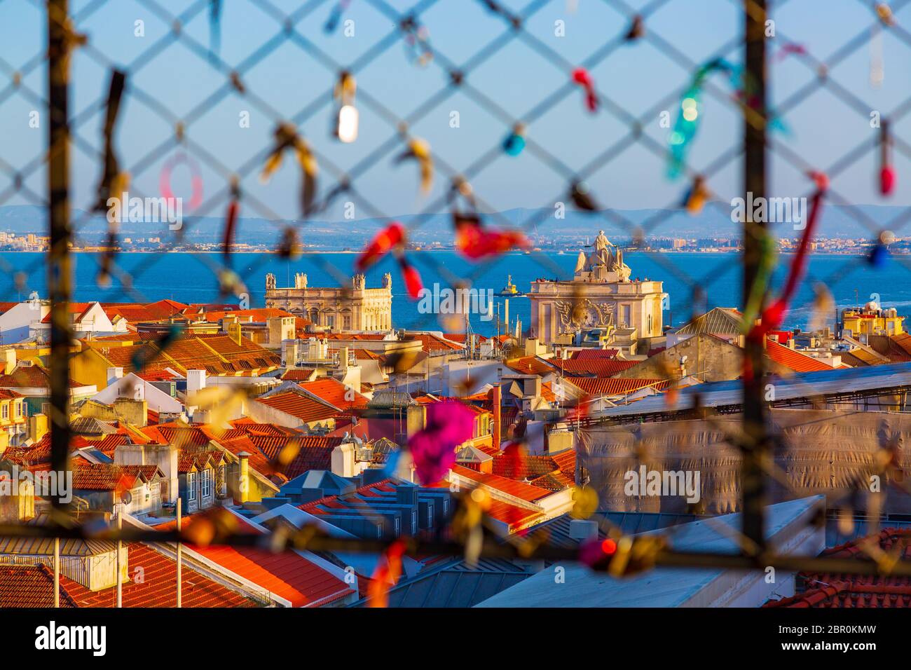 Lovelocks attached to Santa Justa Lift in Lisbone city, Portugal Stock Photo