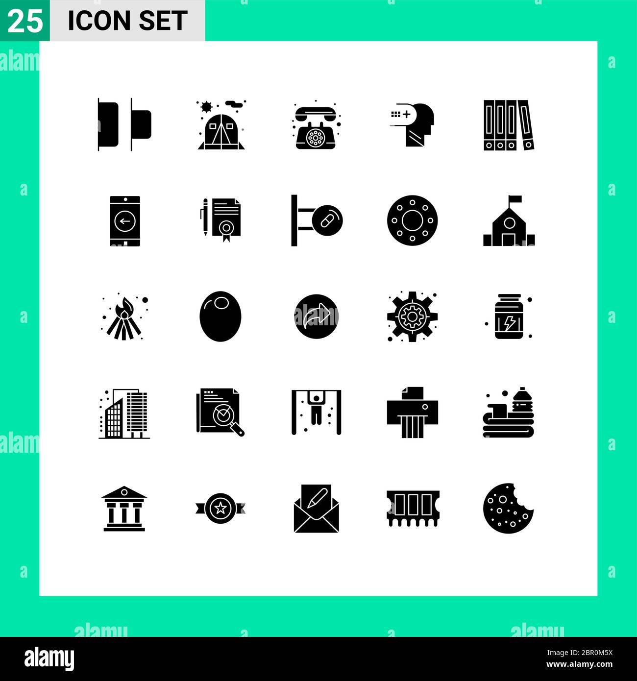 Pictogram Set of 25 Simple Solid Glyphs of application, folder, telephone, file, medical Editable Vector Design Elements Stock Vector