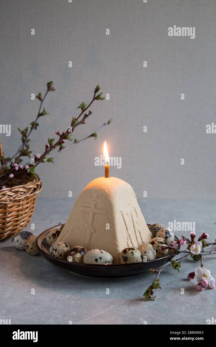 Paskha And Kulich Traditional Orthodox Easter Quark Dessert Curd Easter Background 
