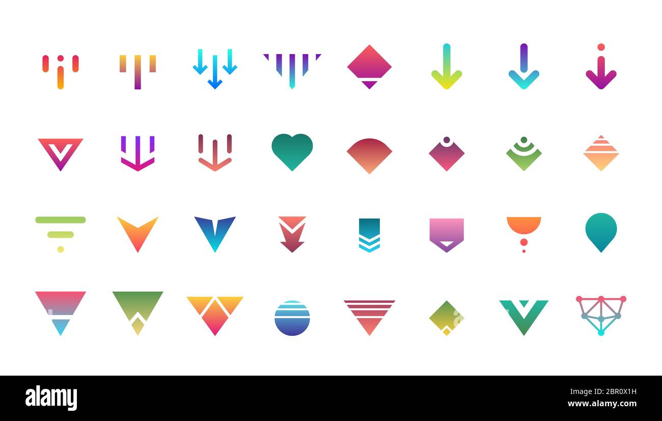 Swipe top down download icon scroll colored pictogram set isolated for ...