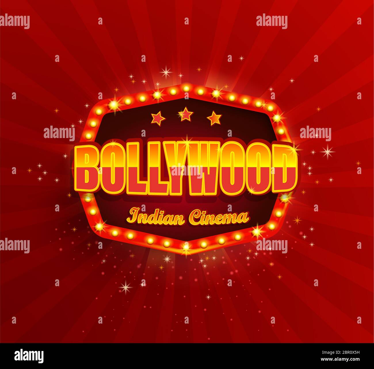 Bollywood Indian Cinema Film Banner,poster with retro light frame.Movie