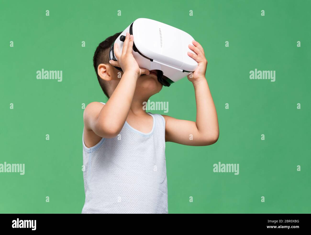 Little boy experience virtual reality device Stock Photo Alamy