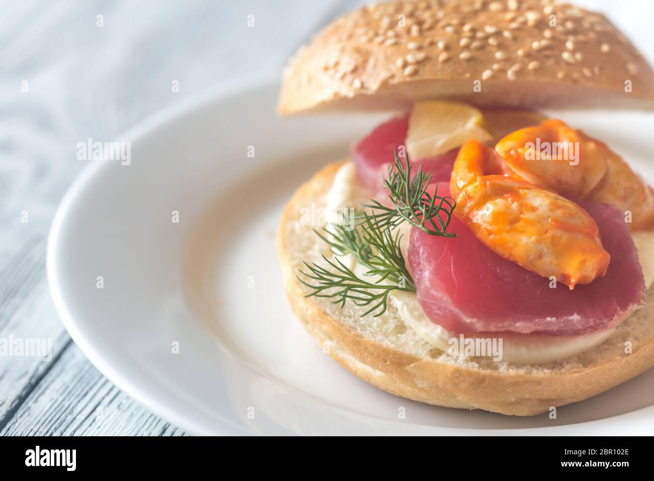 Sandwich with tuna, crab claw and mozzarella Stock Photo Alamy