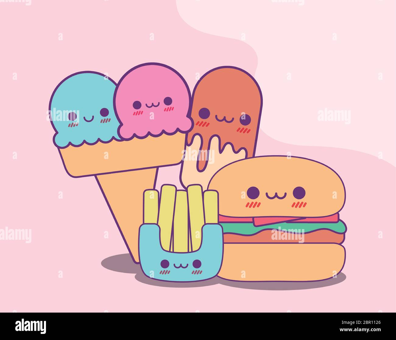 ice cream french fries and hamburger design, Kawaii food cute character