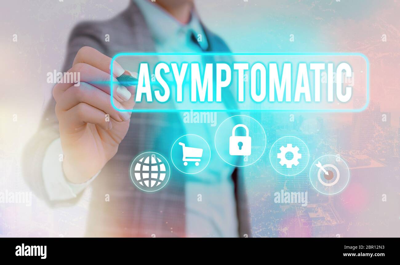 Writing note showing Asymptomatic. Business concept for a condition or an individual producing or showing no symptoms Stock Photo