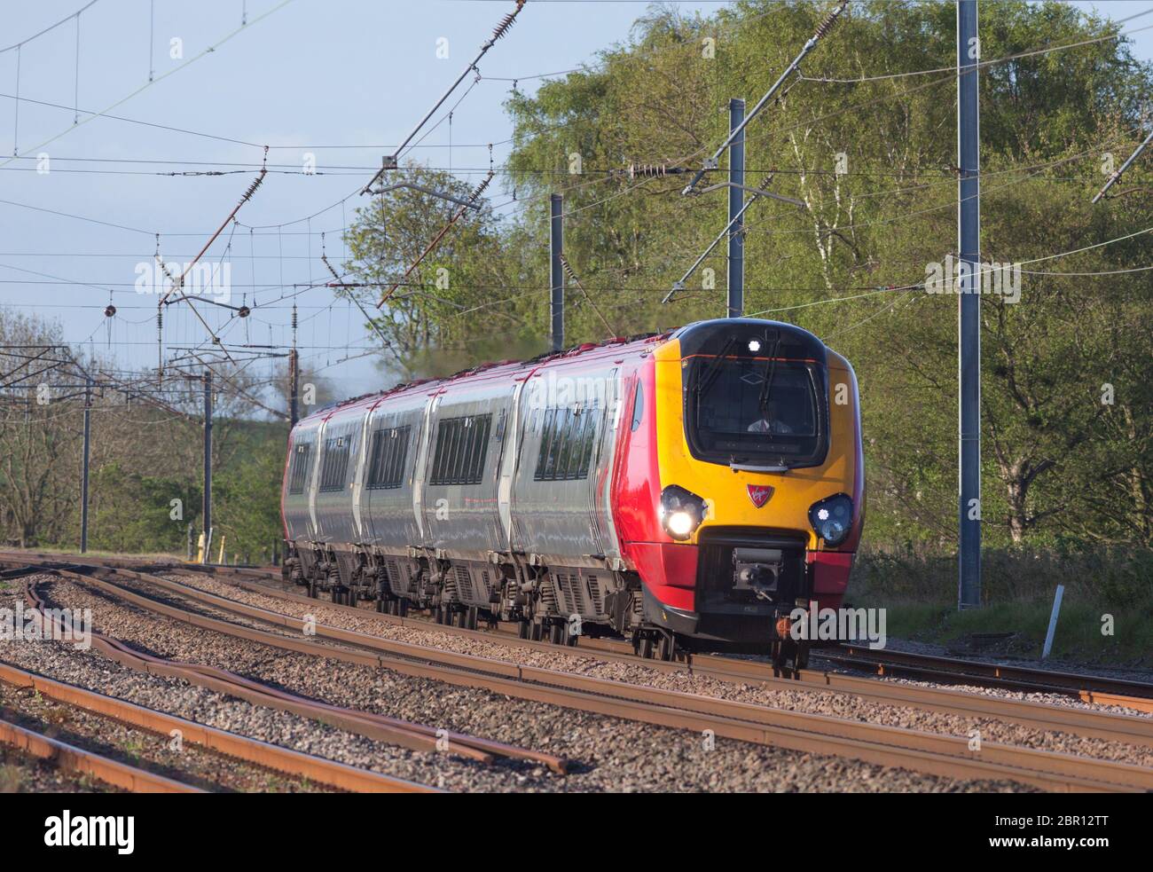 Virgin trains class 221 Bombardier super voyager diesel train 221111  on the electrified west coast mainline Stock Photo