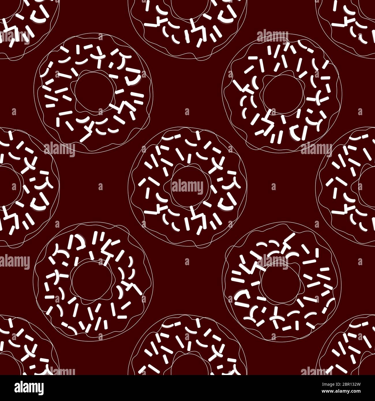 Vector seamless pattern illustration of donuts in line art brown color Stock Vector