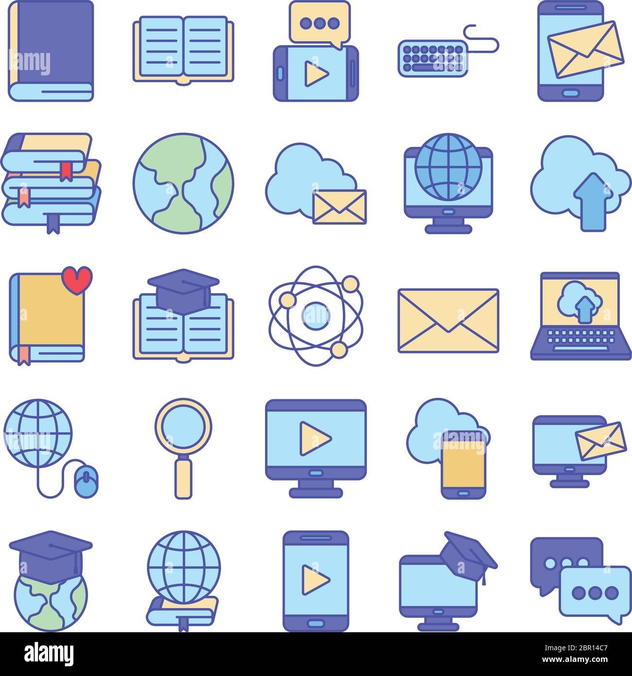 line and fill style icon set design, Education online and elearning ...