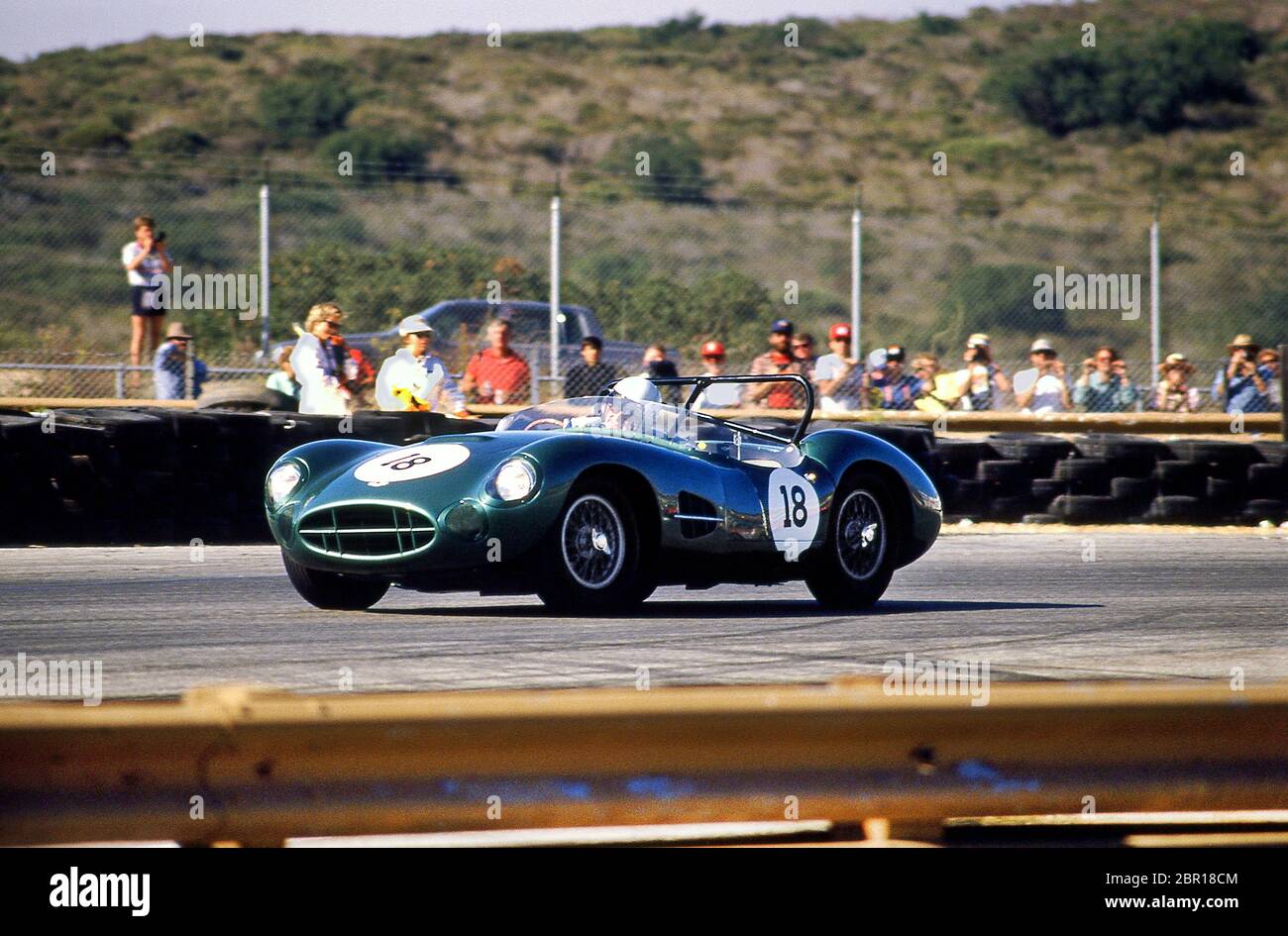 1950's Aston Martin sports racing car at the Monterey Historic Auto races at Laguna Seca race track 1986 Stock Photo