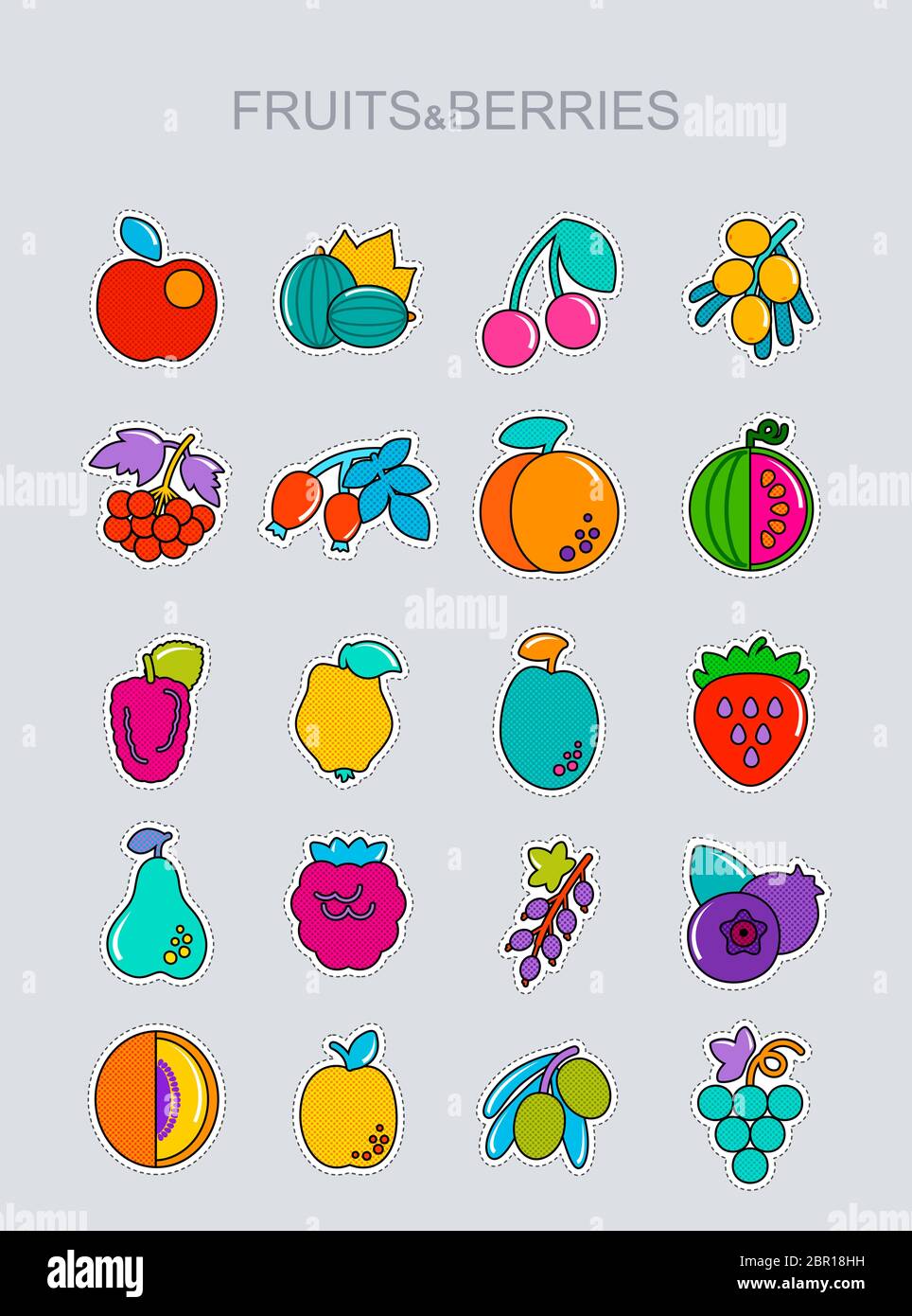 Set of Fruits and Berries icons set. Vector illustration for food apps ...