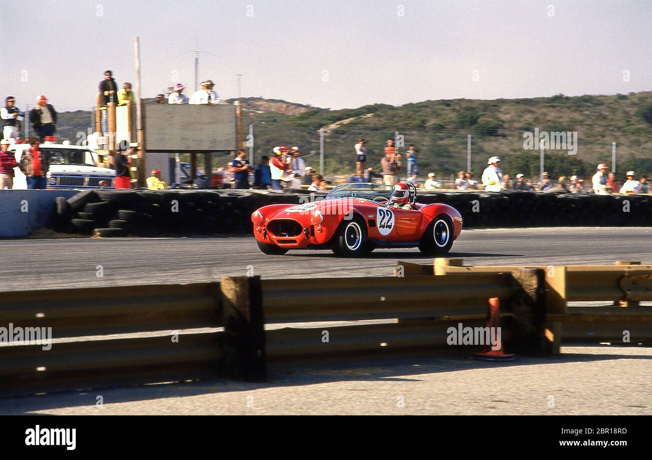 AC Cobra at the Monterey Historic Auto races at Laguna Seca race track 1986 Stock Photo