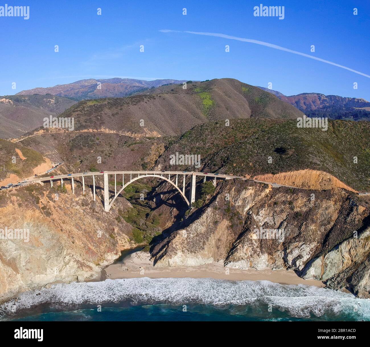 Bixby Bridge Rocky Creek Bridge and Pacific Coast Highway at Big Sur in California Stock Photo