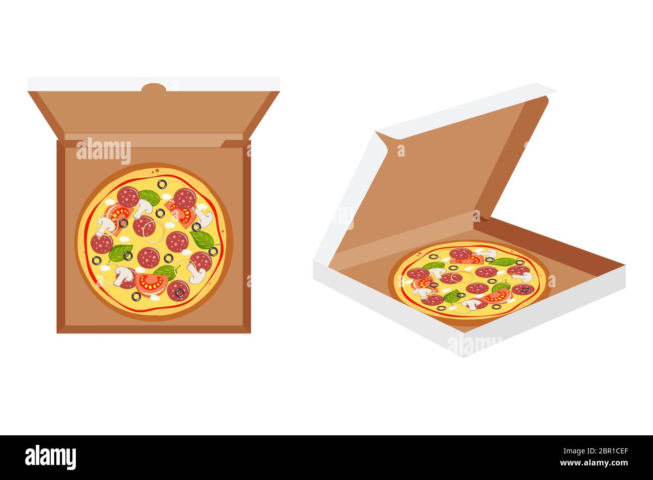 Pizza in box isolated on white background Stock Vector