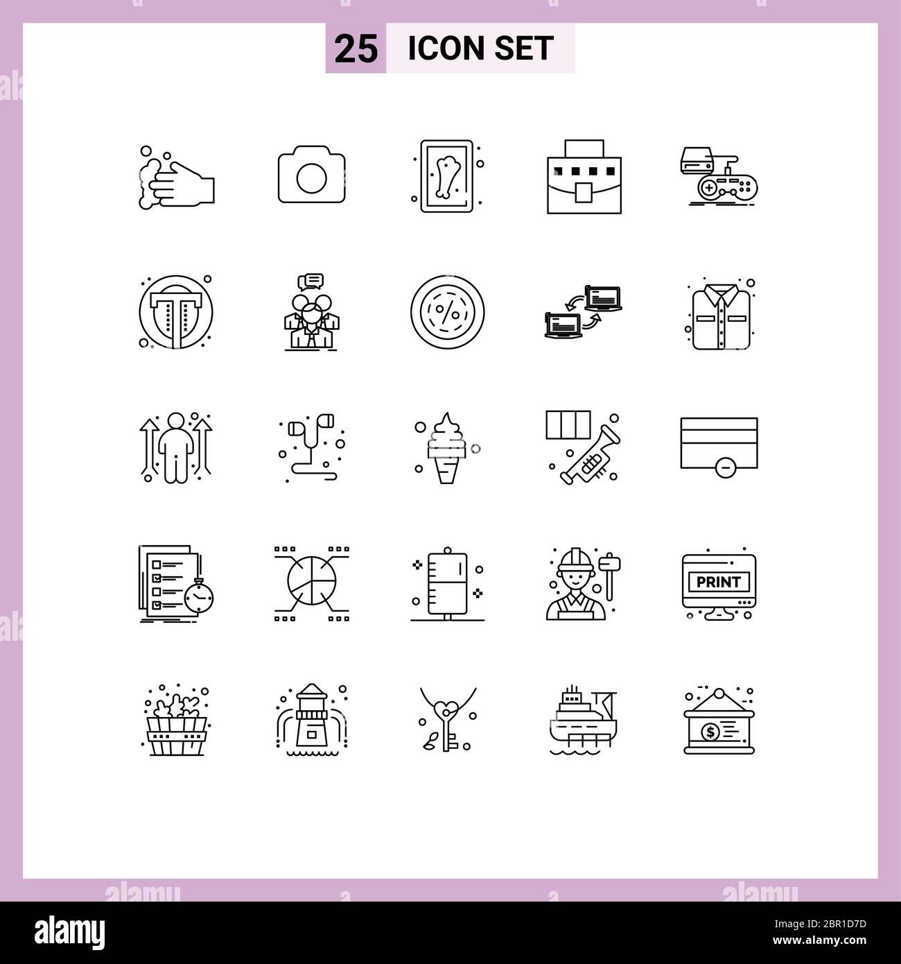 User Interface Pack of 25 Basic Lines of gaming, console, chicken, office, bag Editable Vector Design Elements Stock Vector