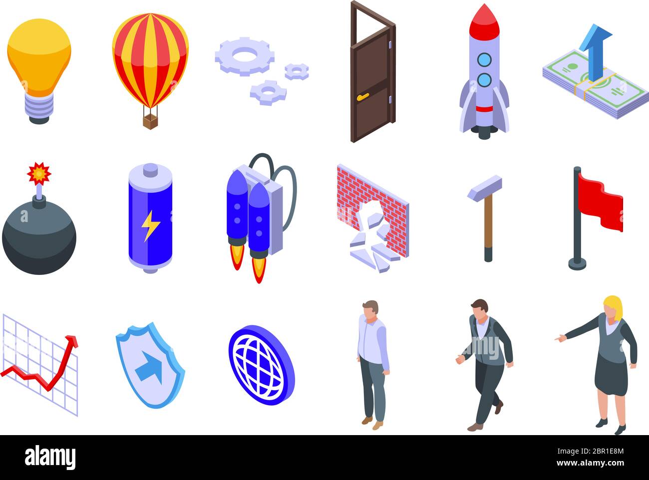 Breakthrough icons set, isometric style Stock Vector
