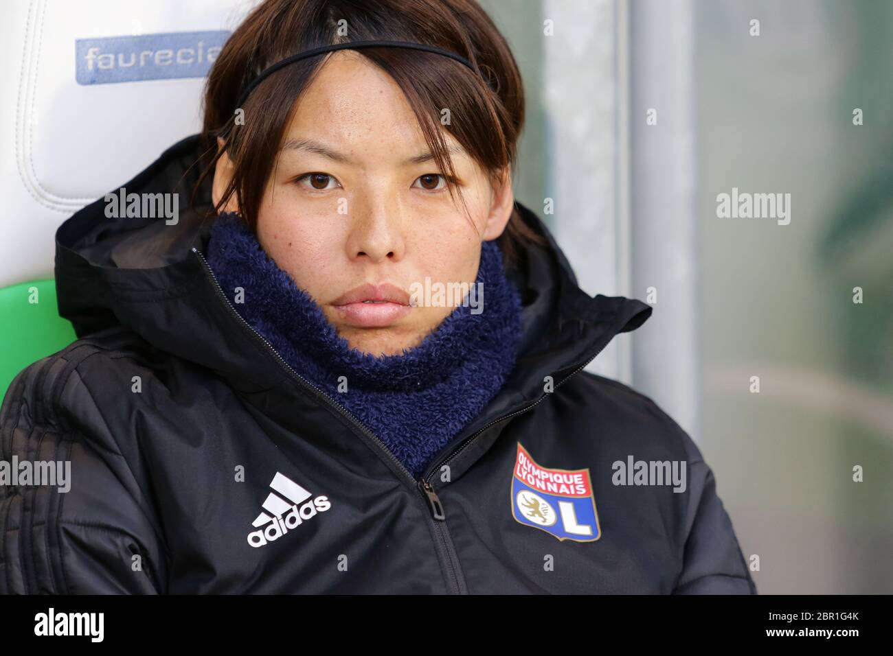 Wolfsburg, Germany, March 27, 2019:portrait of Saki Kumagai of Olympique Lyon ladies soccer team before a UWCL match Stock Photo