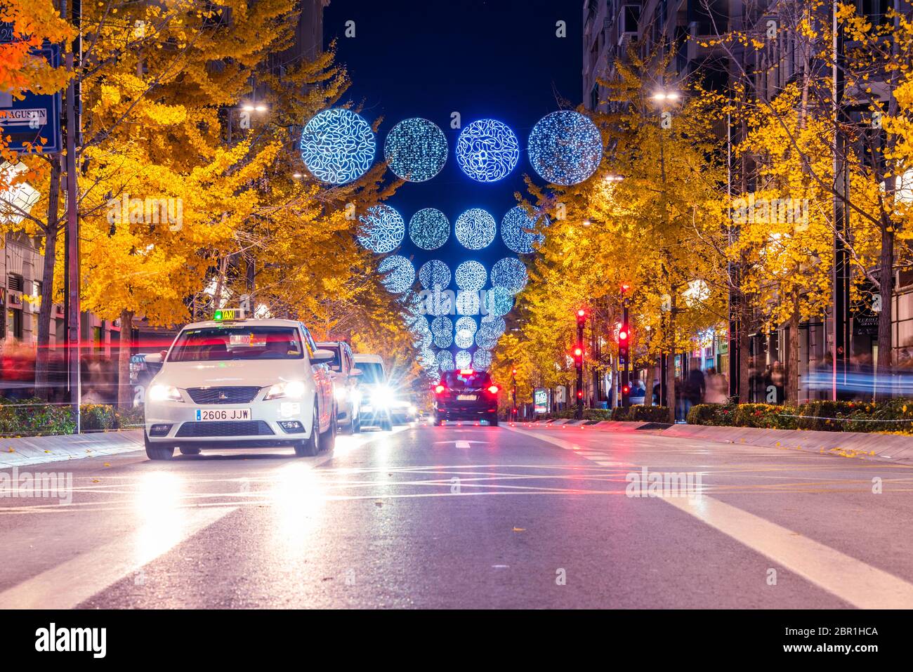 30 November, 2019 Granada, Spain. Cars on a three lane road on Calle