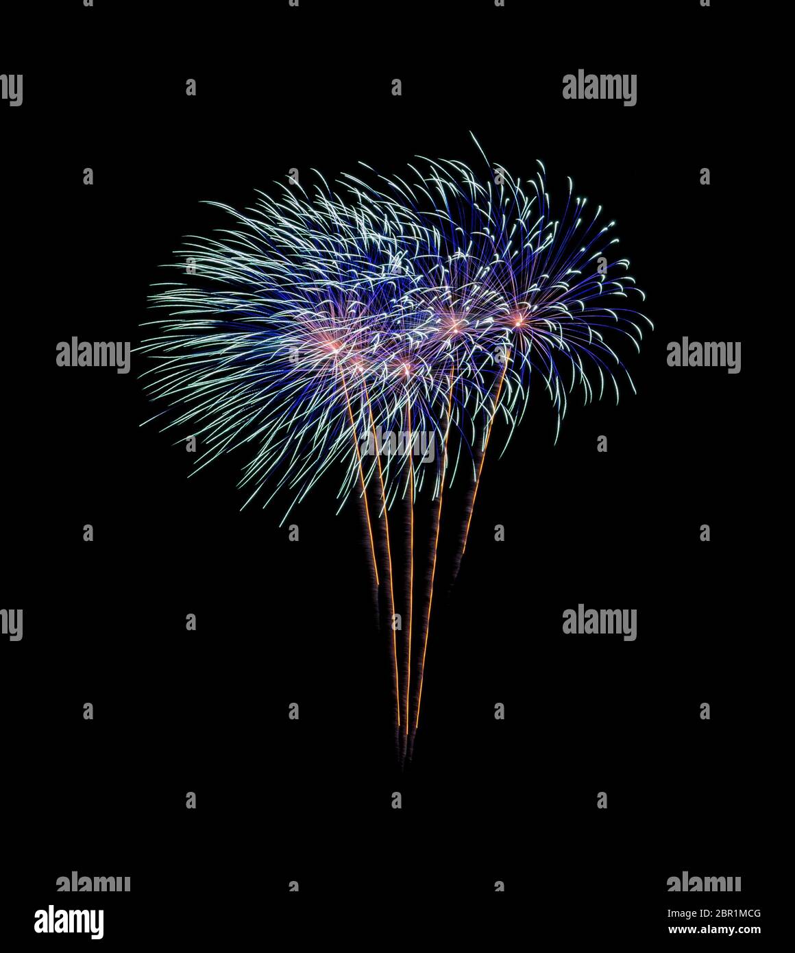 Colorful exploded fireworks display,  isolated on black background Stock Photo
