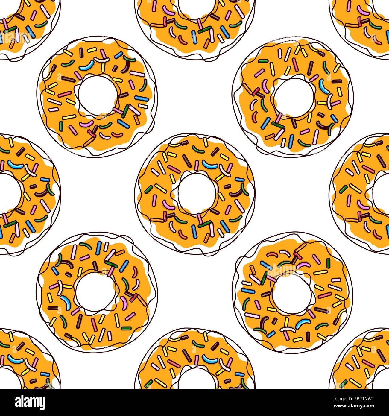 Vector seamless pattern illustration of donuts in cartoon design isolated on white Stock Vector