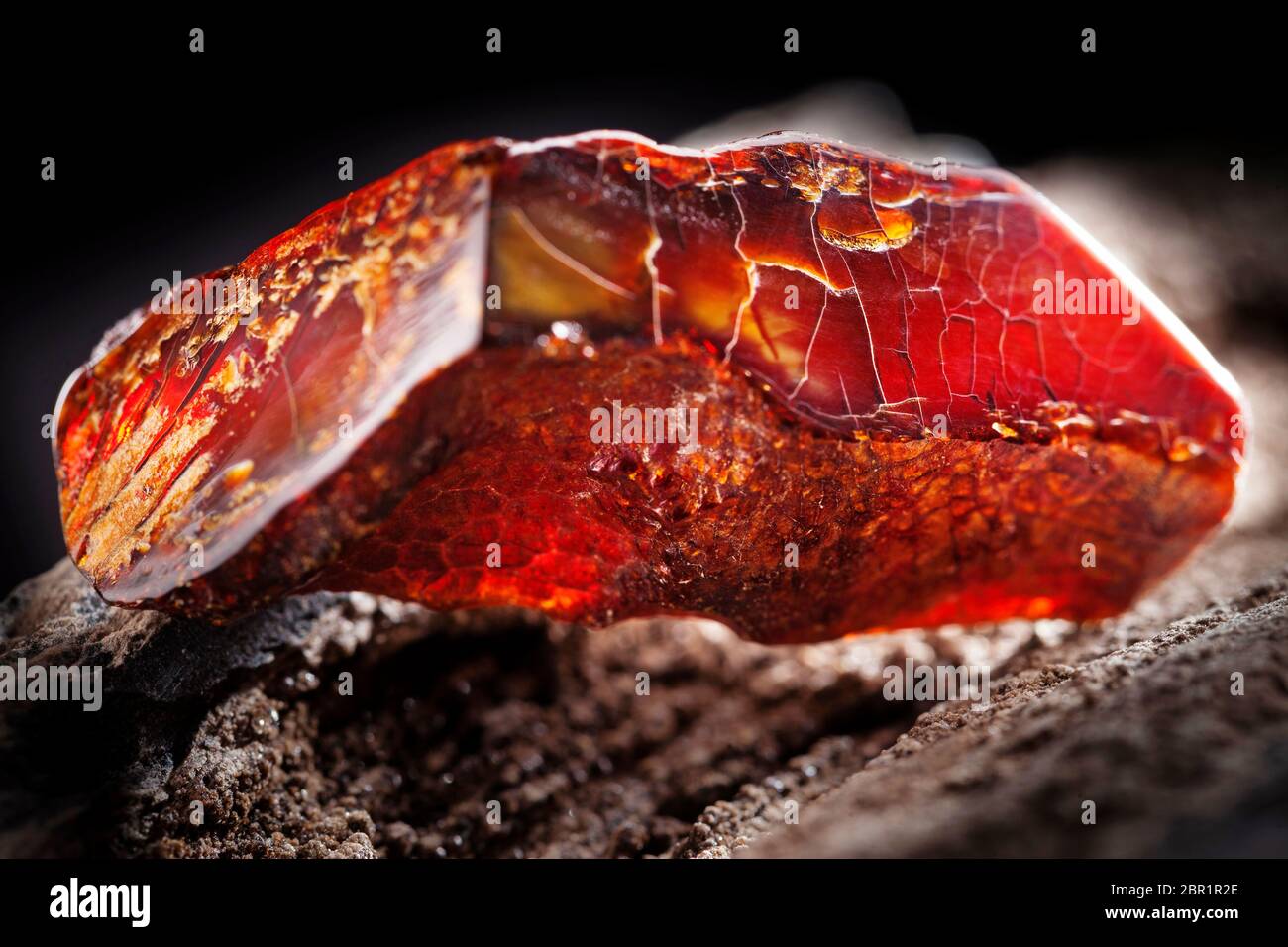 A Piece Of Dark Red Semi Transparent Natural Amber Classification Color Cherry Or Dragon Blood Has Cracks On Its Surface Polished Oval Shape Plac Stock Photo Alamy