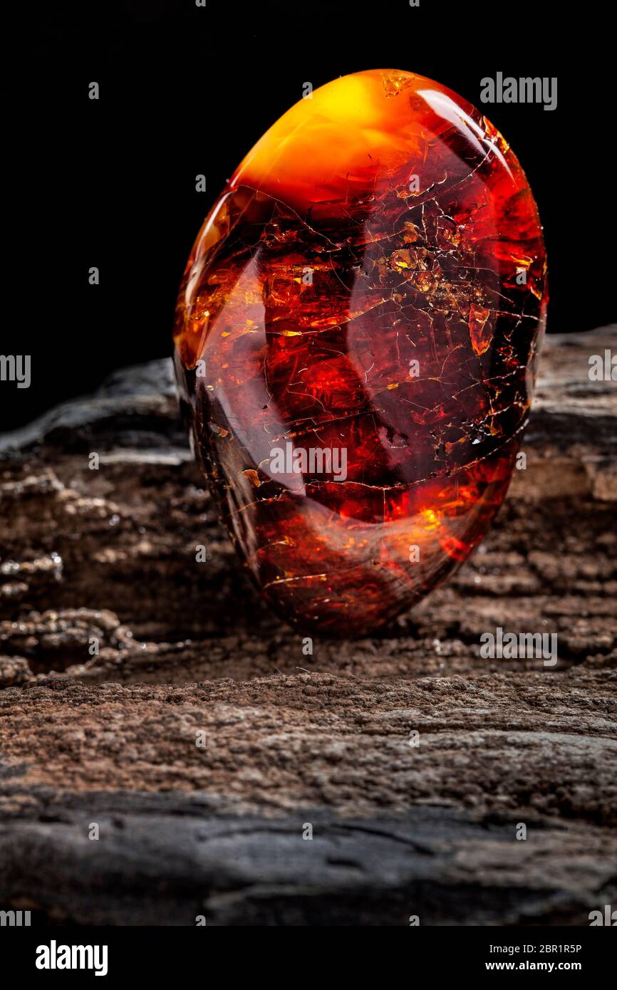 A Piece Of Dark Red Semi Transparent Natural Amber Classification Color Cherry Or Dragon Blood Has Cracks On Its Surface Polished Oval Shape Plac Stock Photo Alamy
