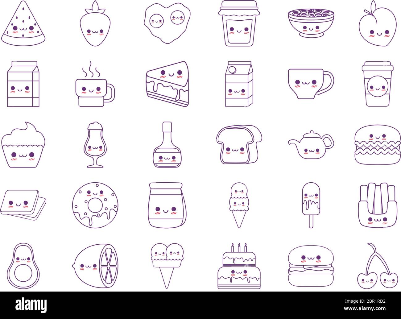 line style icon set design, Kawaii food cartoons theme Vector illustration  Stock Vector Image & Art - Alamy