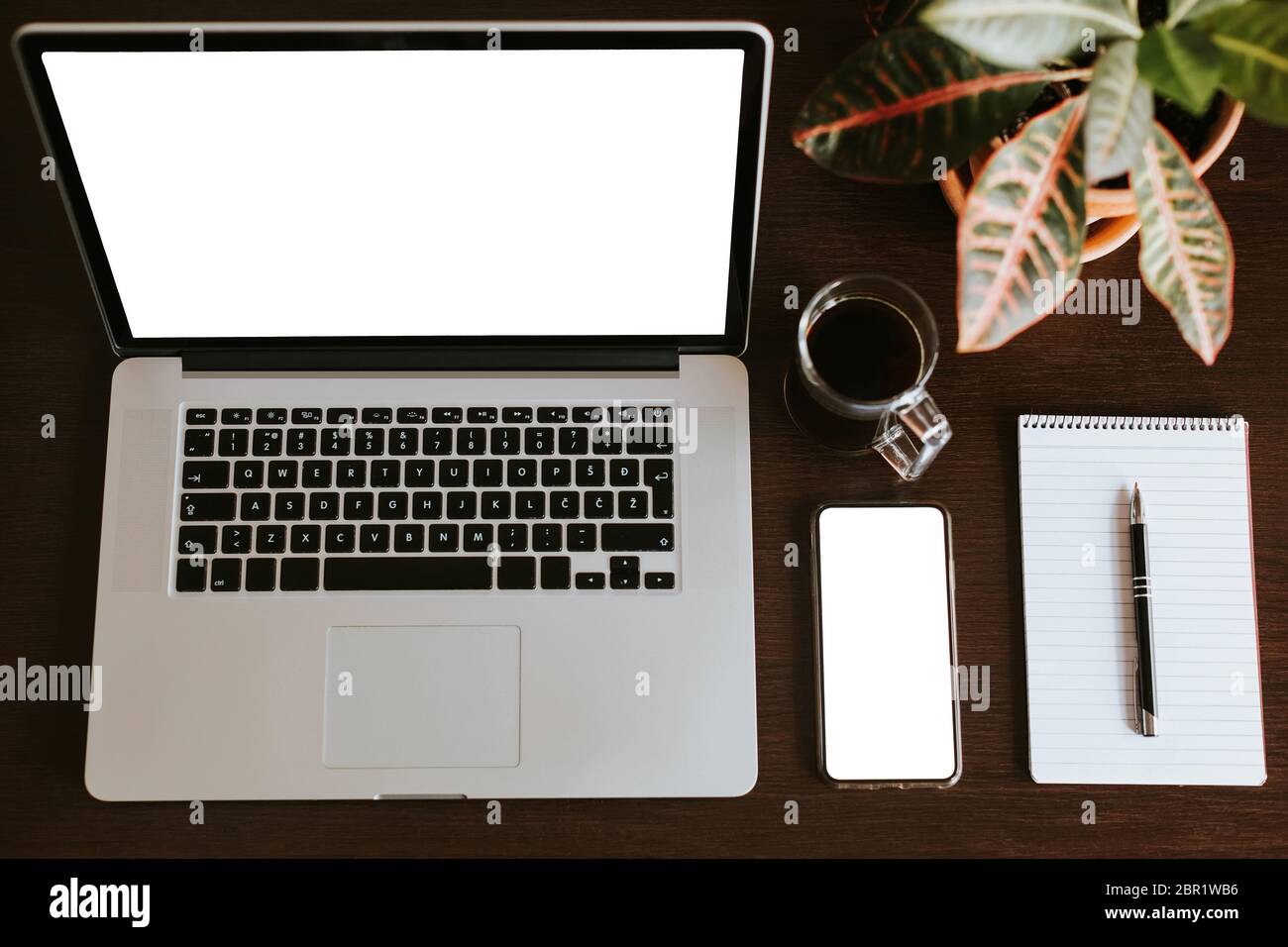 Workplace With Laptop And Phone On The Office Desk Layout Of Laptop And Phone With Pen Planning Notebook Office Mockup Background Stock Photo Alamy