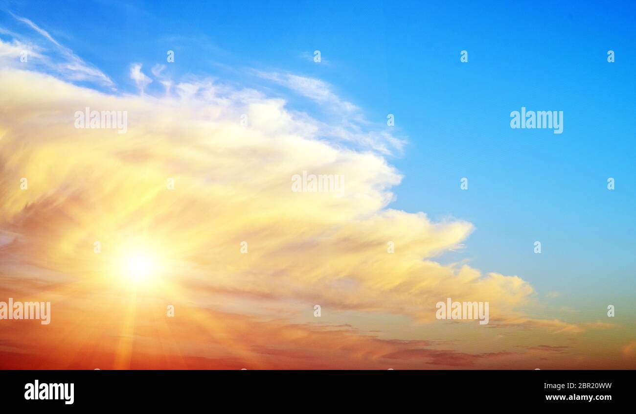 Sunrise summer sky panorama. Art air clouds background Stock Photo - Alamy