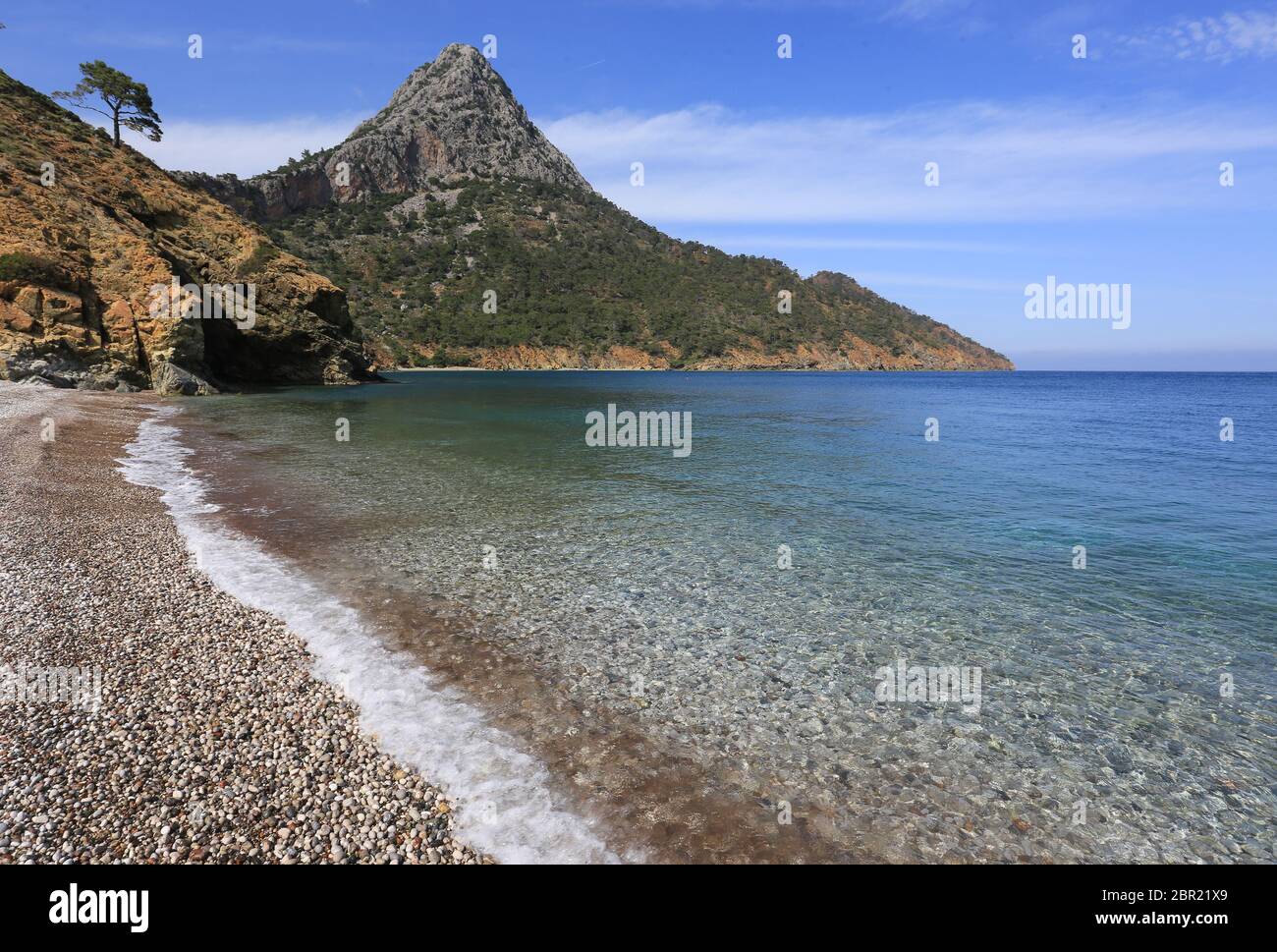 NIce landsacpe with sea shore in Adrasan bay on  Mediterranean Sea in Turkey Stock Photo