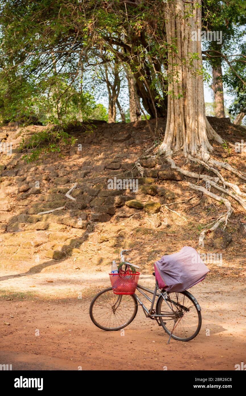 Bicycle on its stand. Angkor, Siem Reap Province, Cambodia, Southeast Asia Stock Photo