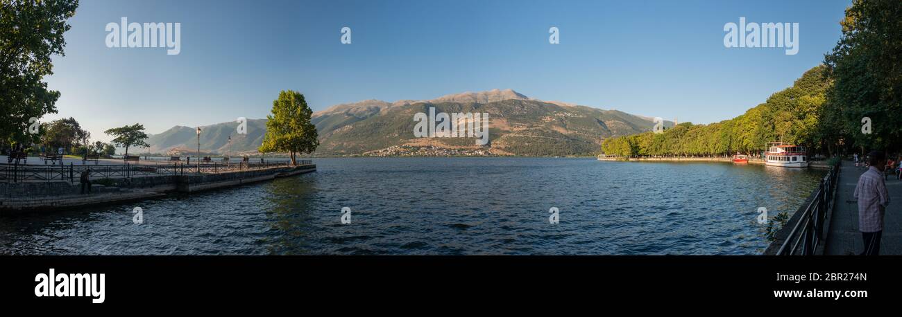 Lake Pamvotida or Pamvotis (commonly also Lake of Ioannina) is the largest lake of Epirus Stock Photo