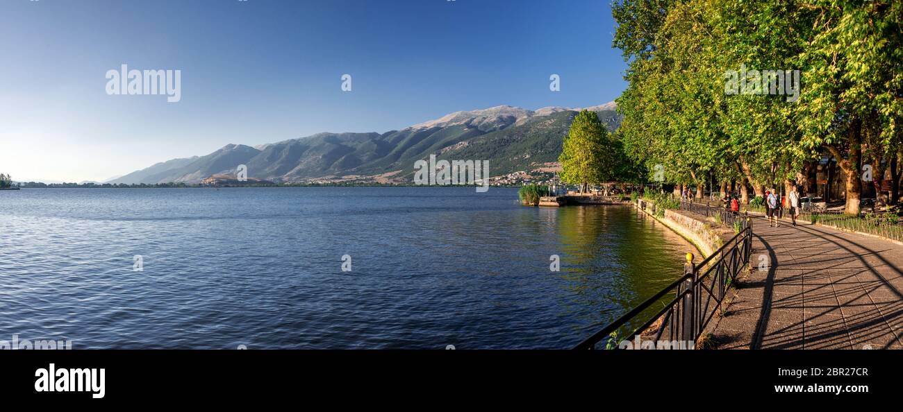 Lake Pamvotida or Pamvotis (commonly also Lake of Ioannina) is the largest lake of Epirus Stock Photo