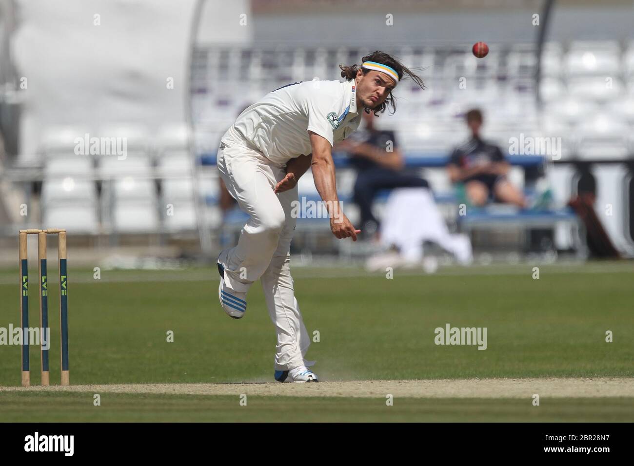 LEEDS, ENGLAND - Jack Brooks of Yorkshire bowling during the LV County Championship match between Yorkshire and Durham at Headingley Cricket Ground, St Michaels Lane, Leeds on Wednesday 9th July 2014 (Credit: Mark Fletcher | MI News) Stock Photo