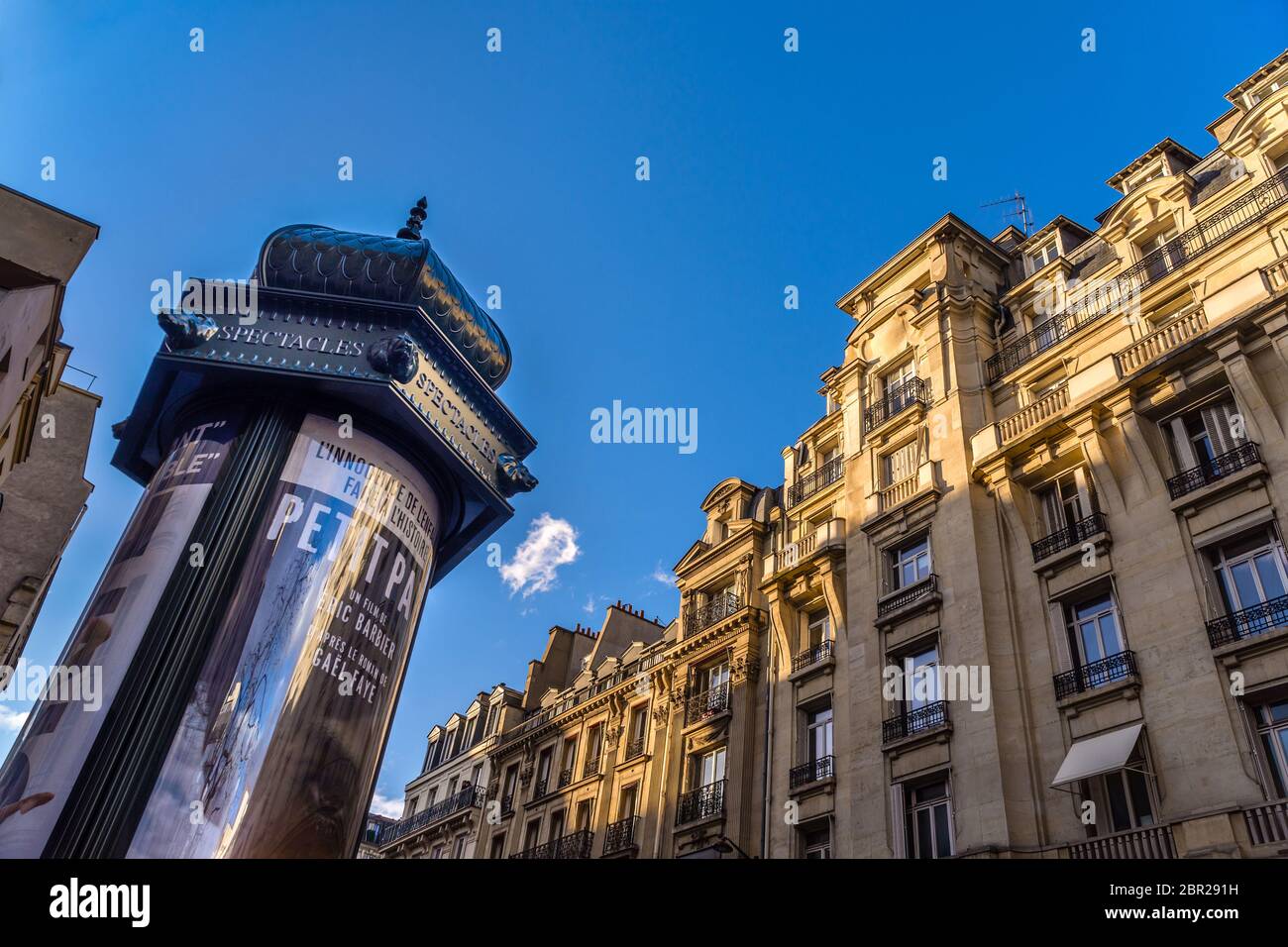 Parisian skyline with advertising column - Paris, France. Stock Photo